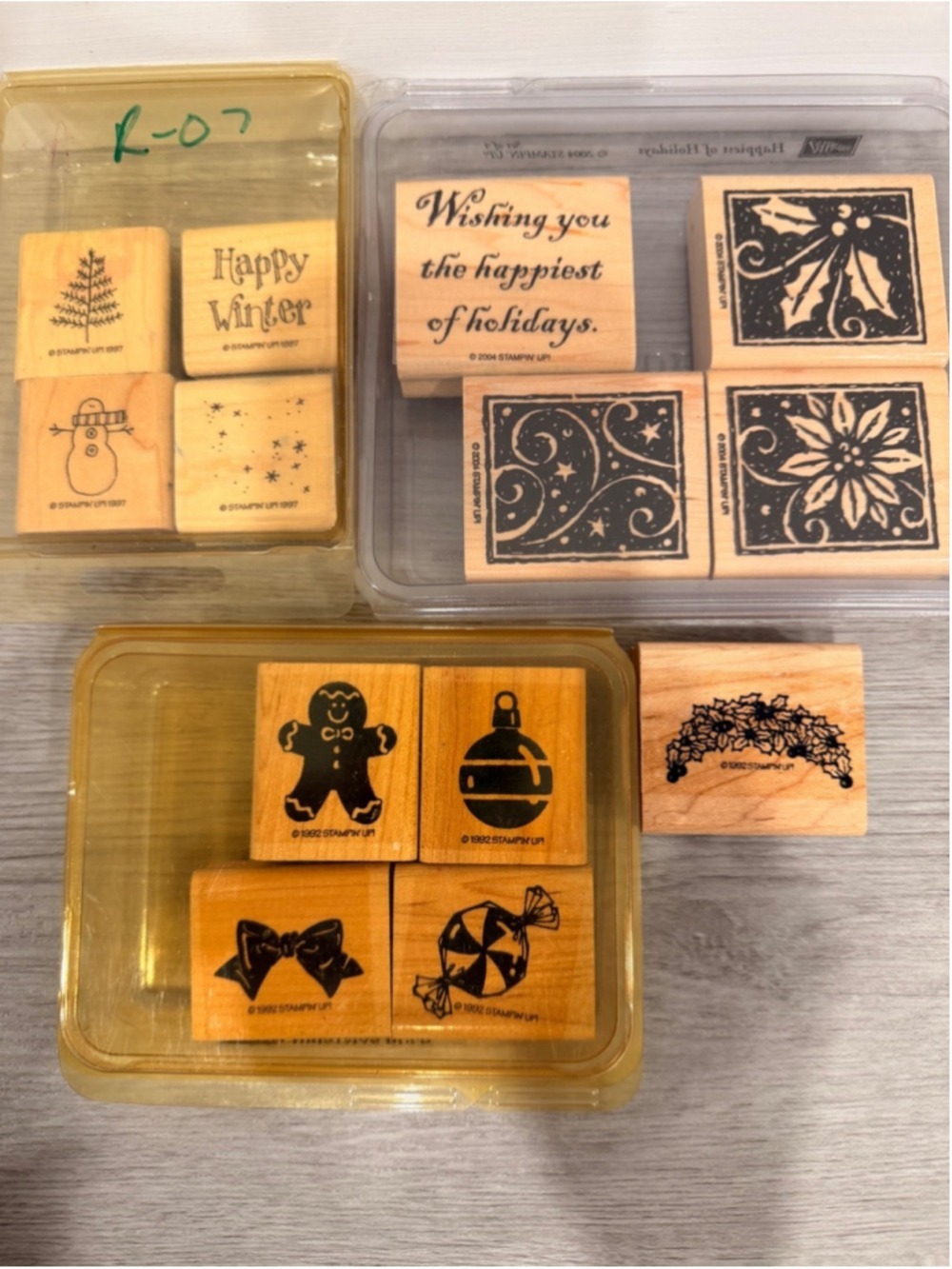 Stampin' Up! 3 Sets Christmas, Winter Holiday Wood Mounted Rubber Stamps